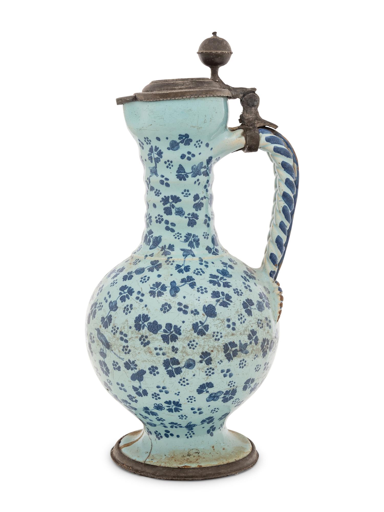 A Pewter Mounted Delft Pottery Tankard