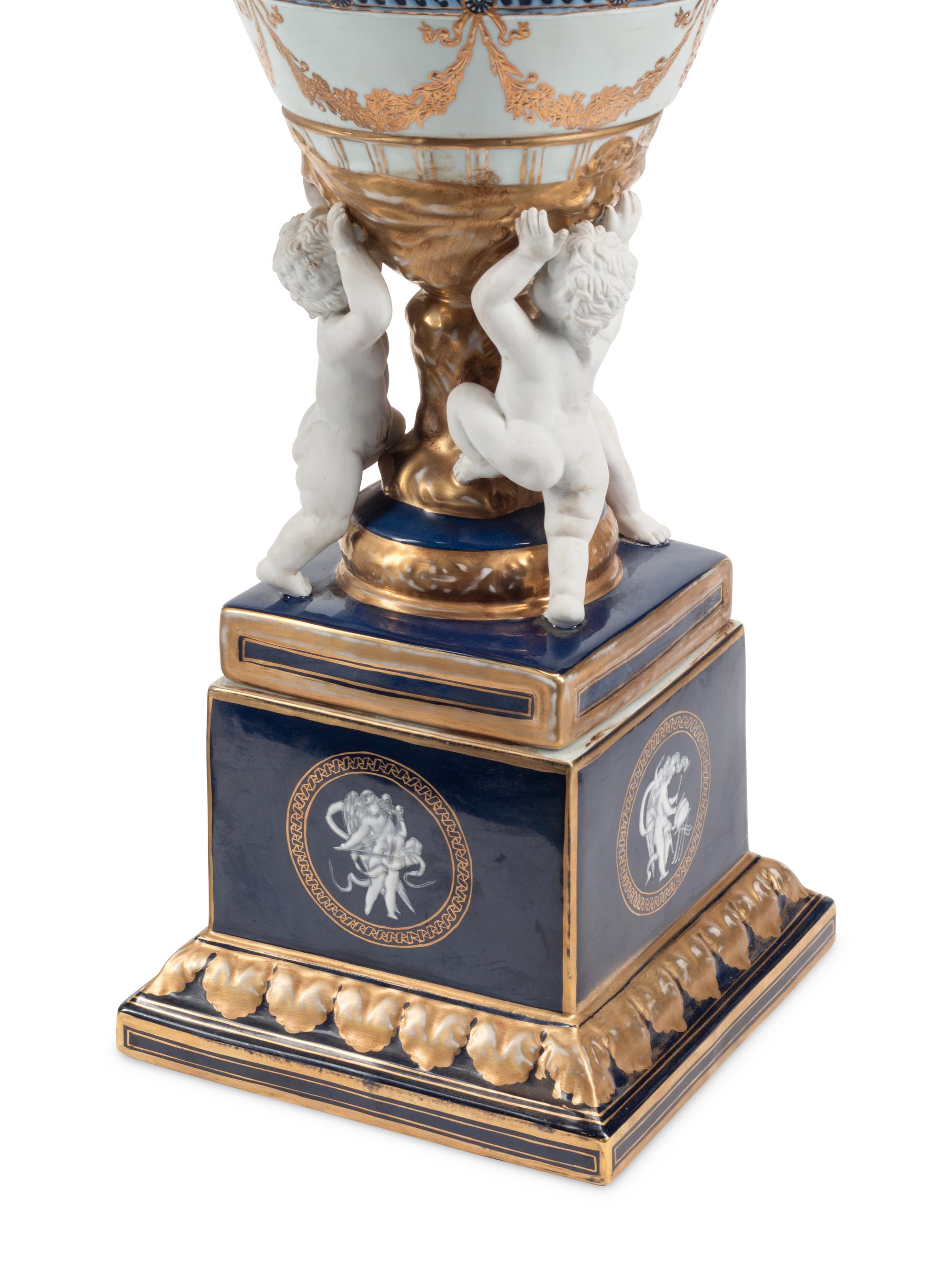 A Pair of Minton Style Pâte-sur-Pâte Porcelain Urns