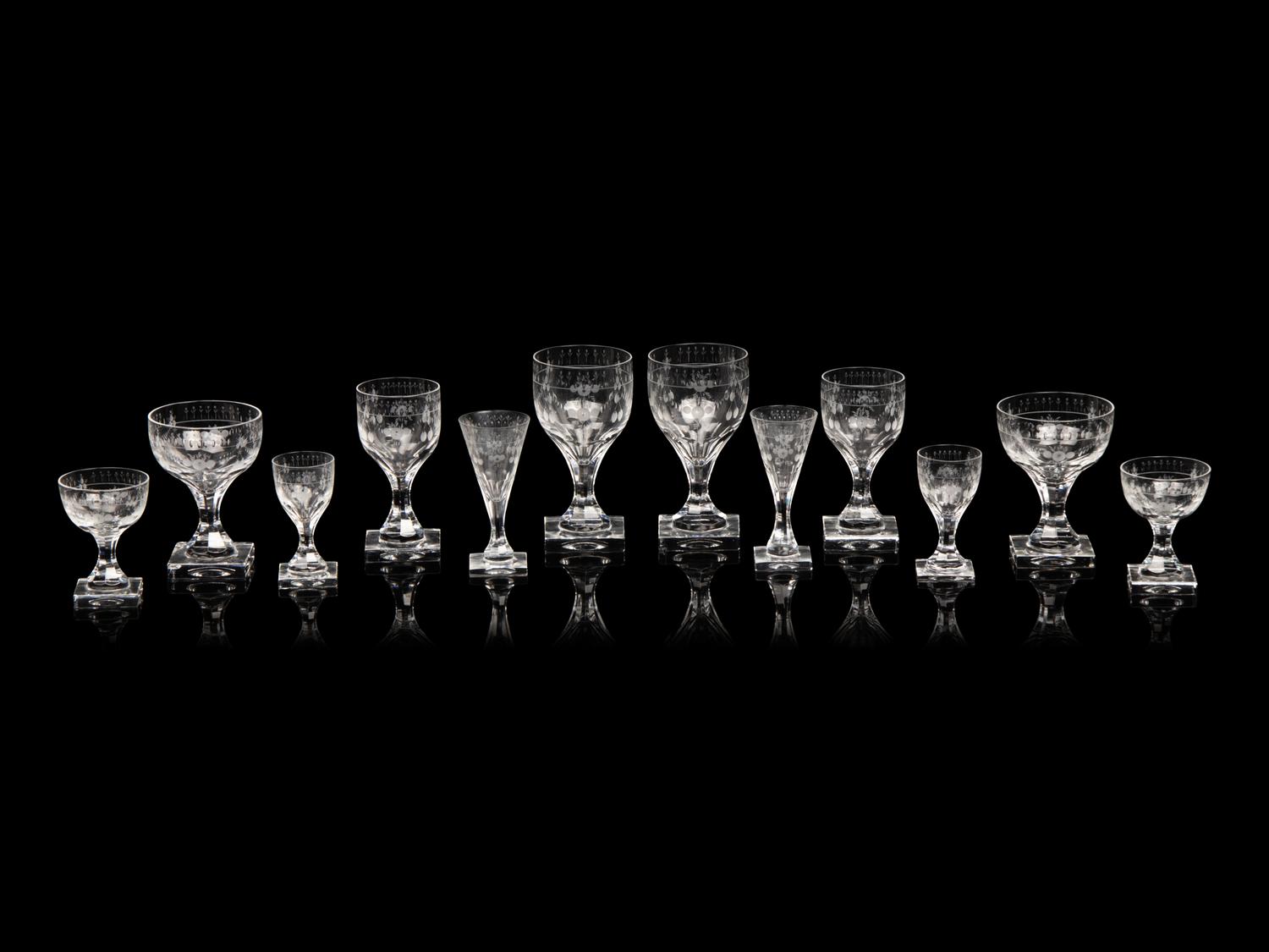 A Czech Etched Glass Stemware Service