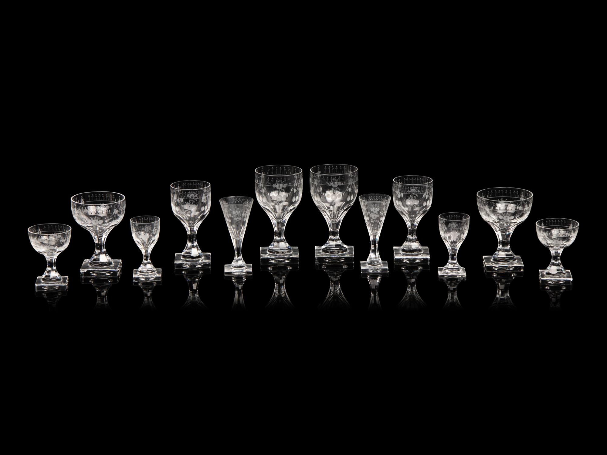 A Czech Etched Glass Stemware Service