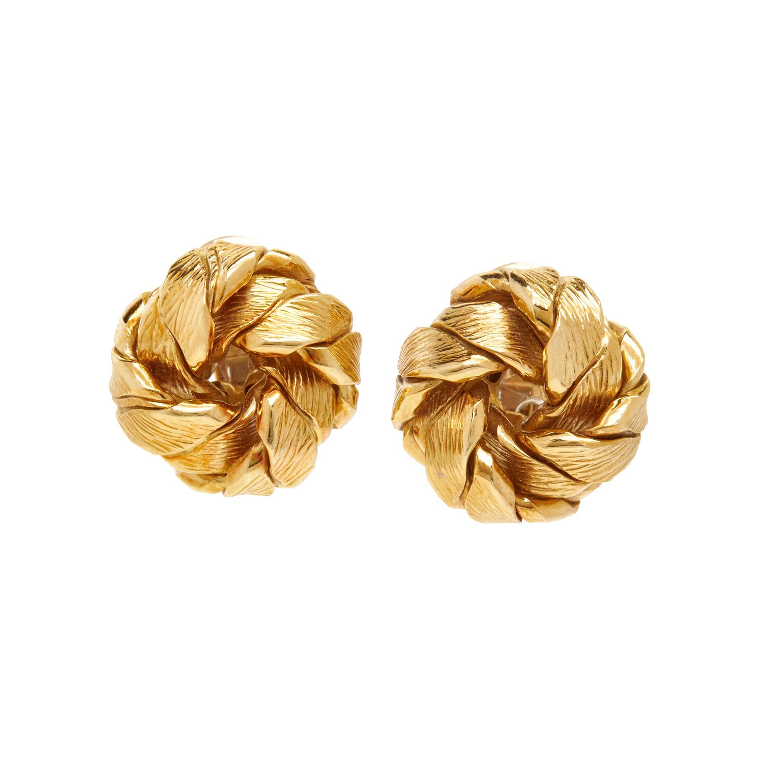TIFFANY & CO., YELLOW GOLD KNOT CLIP EARRINGS
