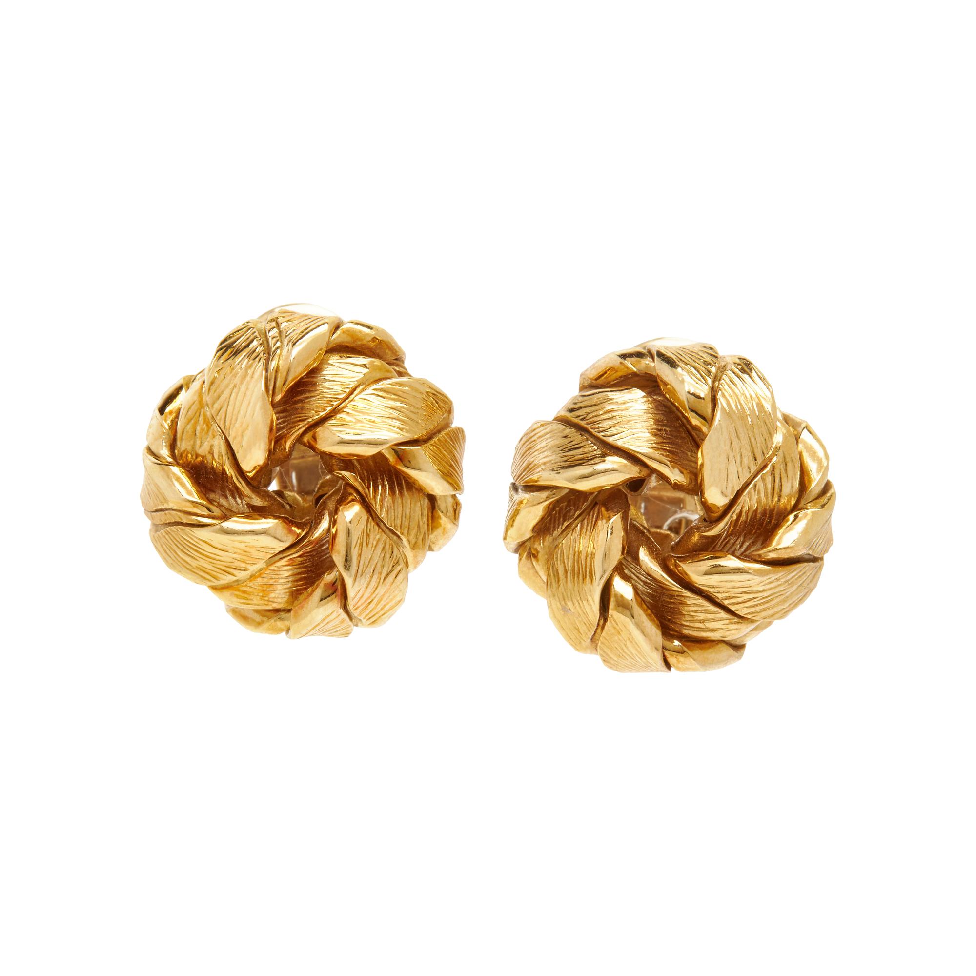 TIFFANY & CO., YELLOW GOLD KNOT CLIP EARRINGS