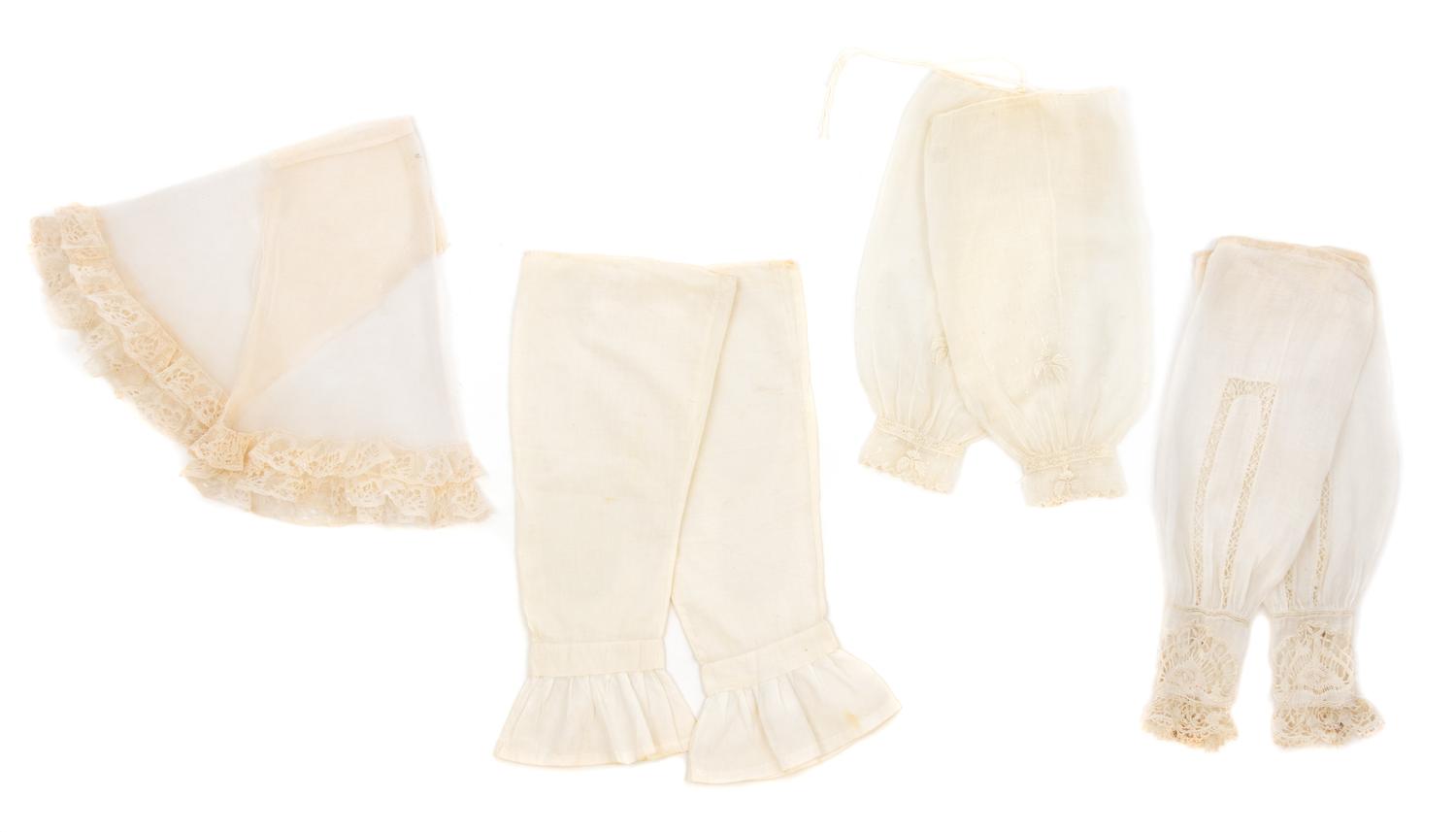 Collection of Four Sleeves, One Shawl, and One Dickey, 1840-90