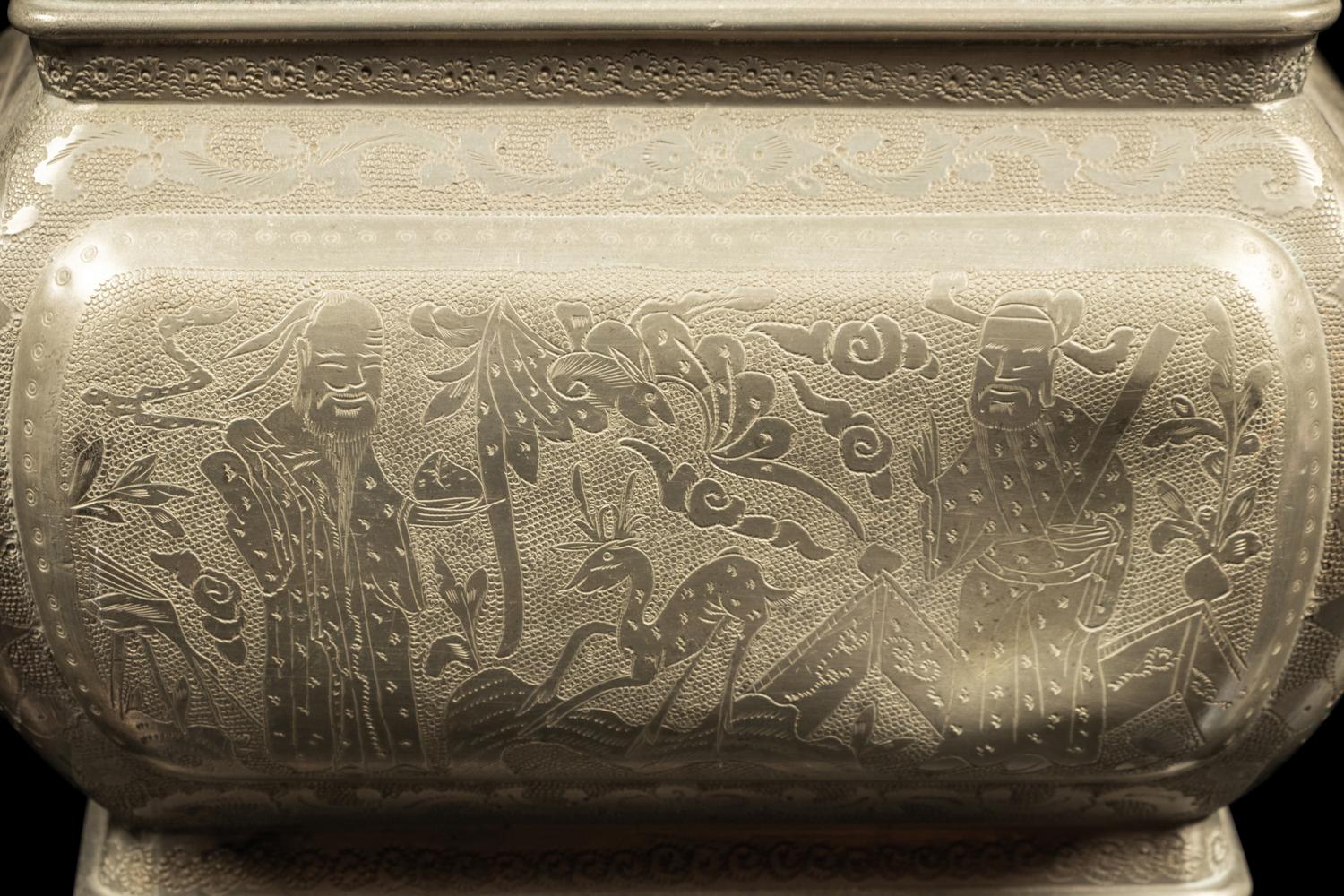 A Chinese Pewter Five-Piece Altar Set