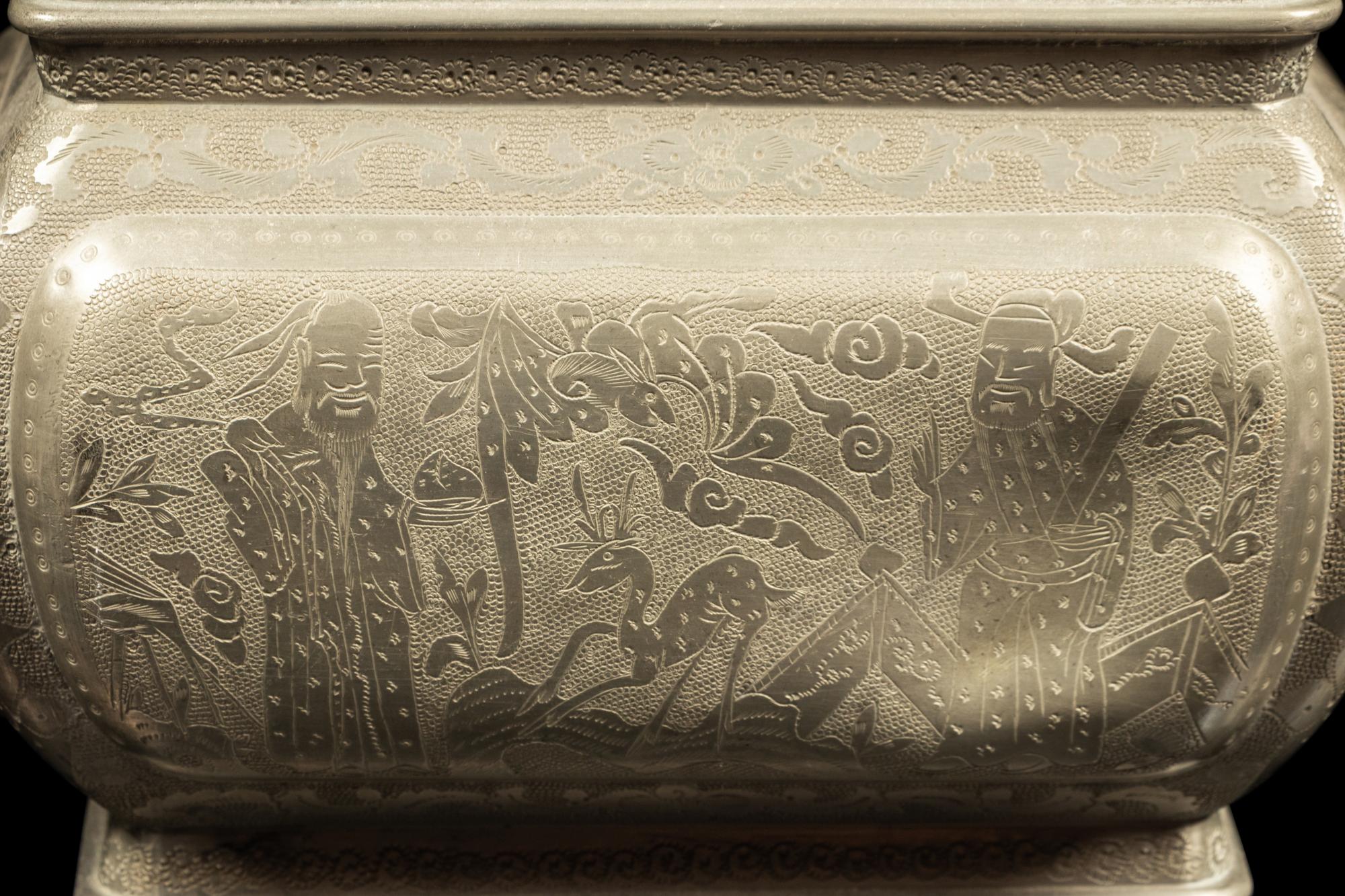 A Chinese Pewter Five-Piece Altar Set