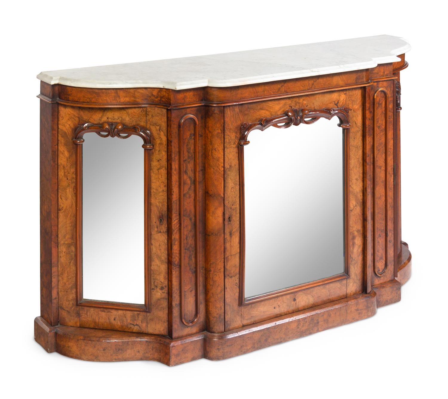 A Victorian Burl Walnut Marble-Top Cabinet