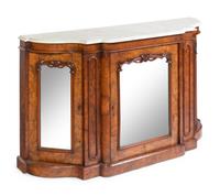 A Victorian Burl Walnut Marble-Top Cabinet
