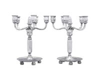 A Pair of Georg Jensen Silver Five-Light Candelabra