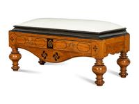 A Dutch Colonial Style Ebony Inlaid Upholstered Bench