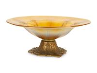 A Louis C. Tiffany Furnaces Amber Favrile Glass and Gilt Bronze Fruit Stand