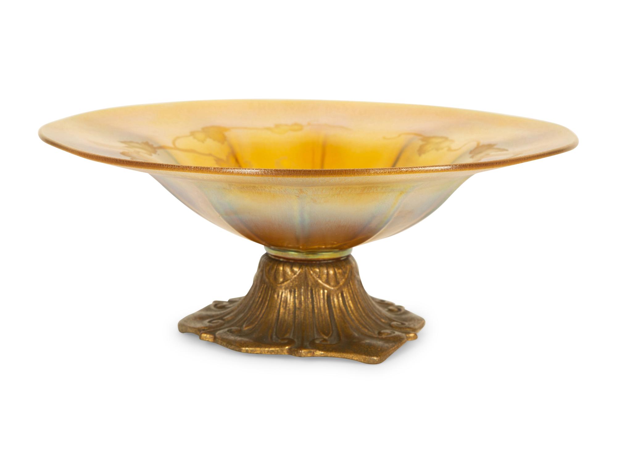A Louis C. Tiffany Furnaces Amber Favrile Glass and Gilt Bronze Fruit Stand