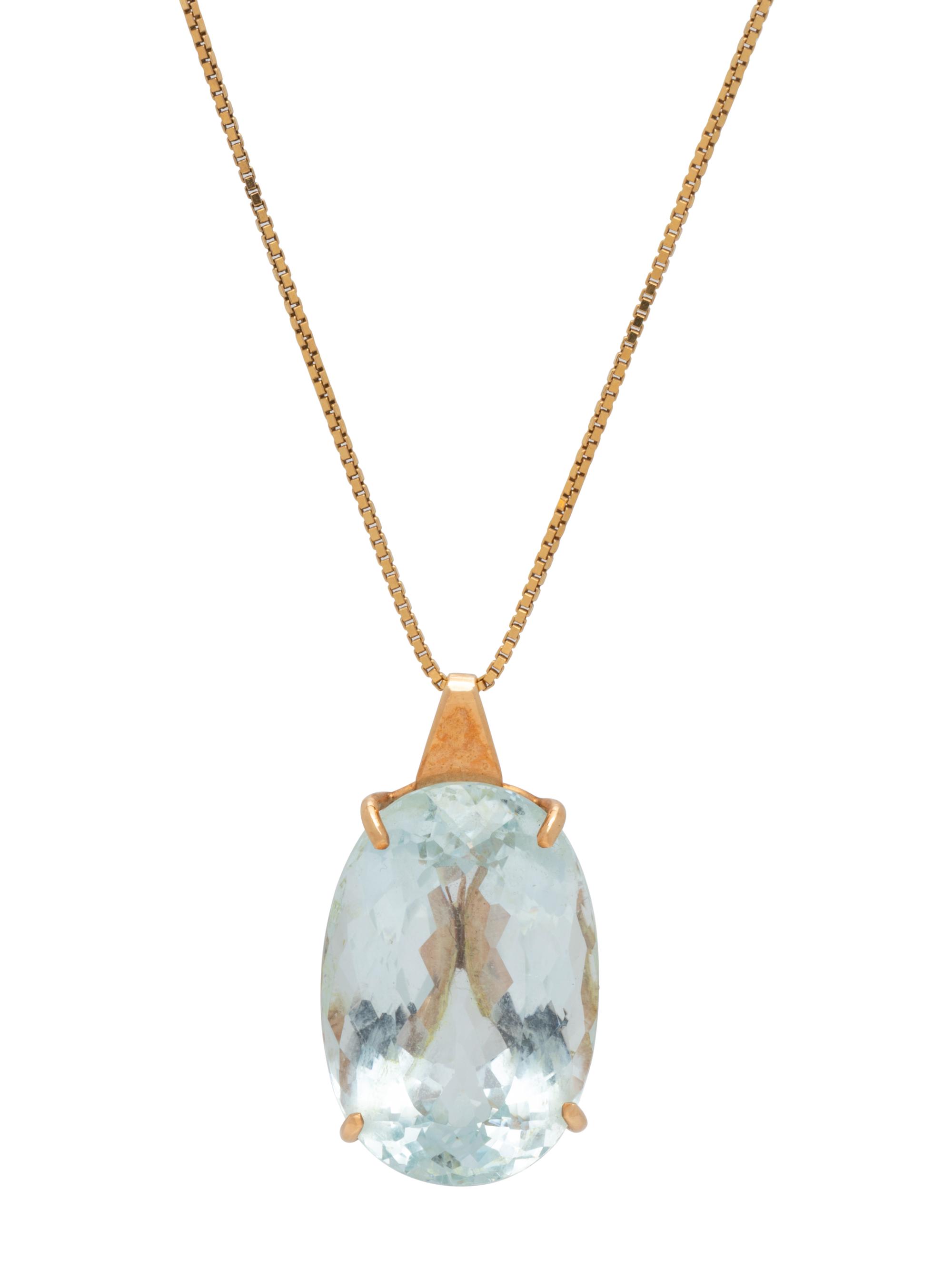 YELLOW GOLD AND BLUE TOPAZ PENDANT/NECKLACE
