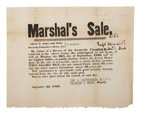[ENSLAVEMENT & ABOLITION]. Marshal's Sale . Broadside promoting the public auction of two enslaved men. Louisville, KY, 30 September 1850.