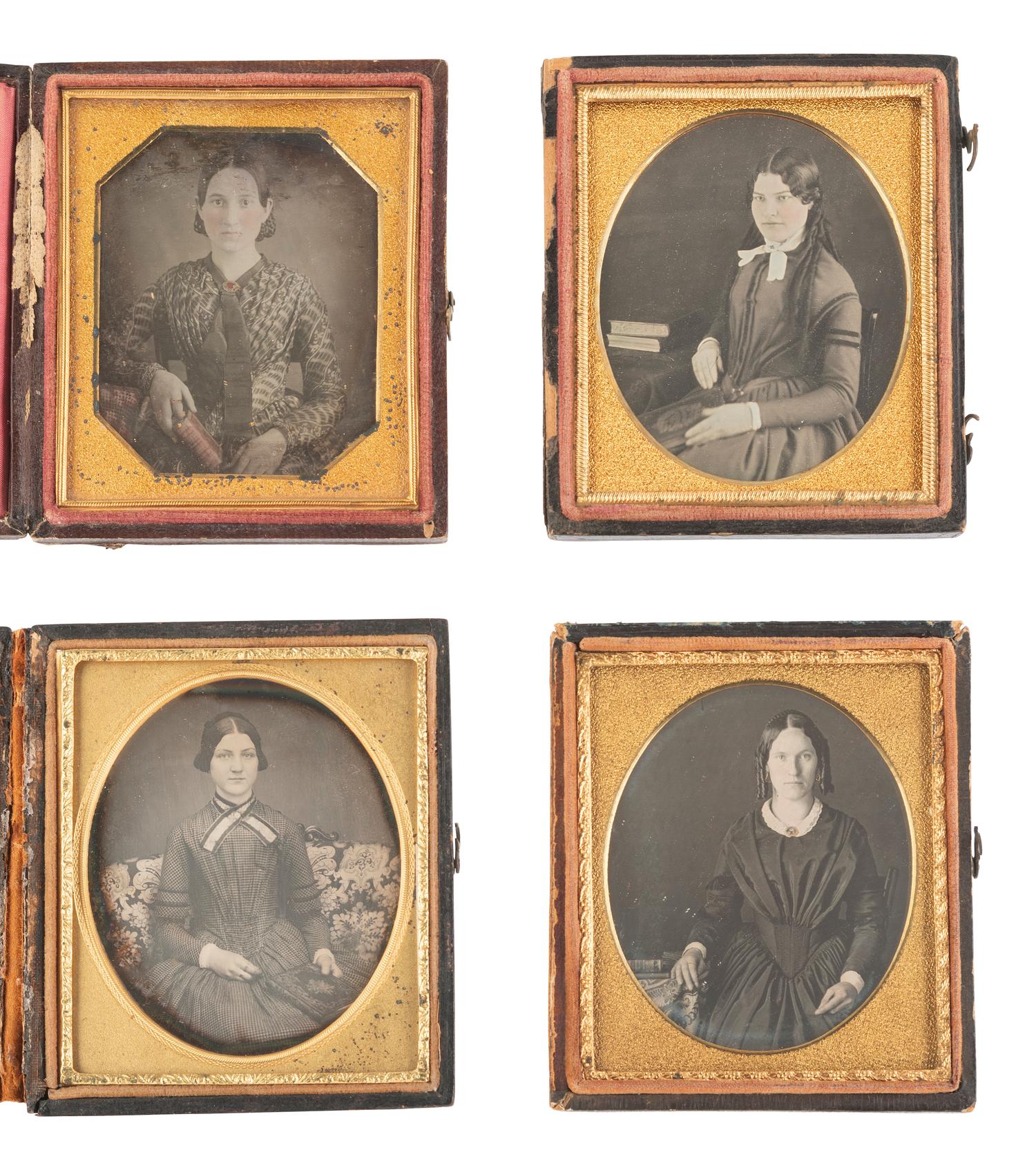 [EARLY PHOTOGRAPHY]. 18 sixth plate daguerreotypes of women with books, incl. one by BOGARDUS, NY.