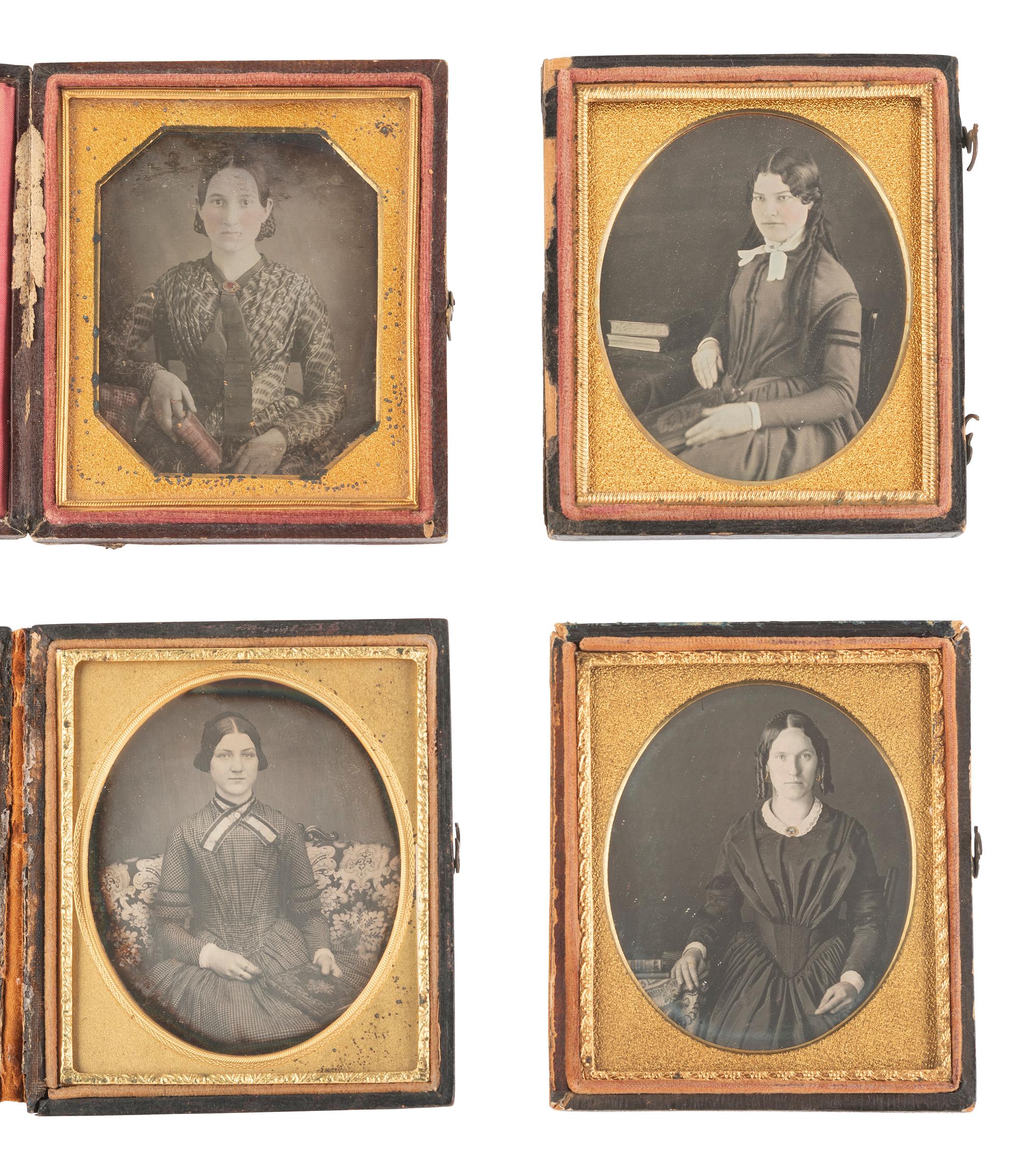 [EARLY PHOTOGRAPHY]. 18 sixth plate daguerreotypes of women with books, incl. one by BOGARDUS, NY.