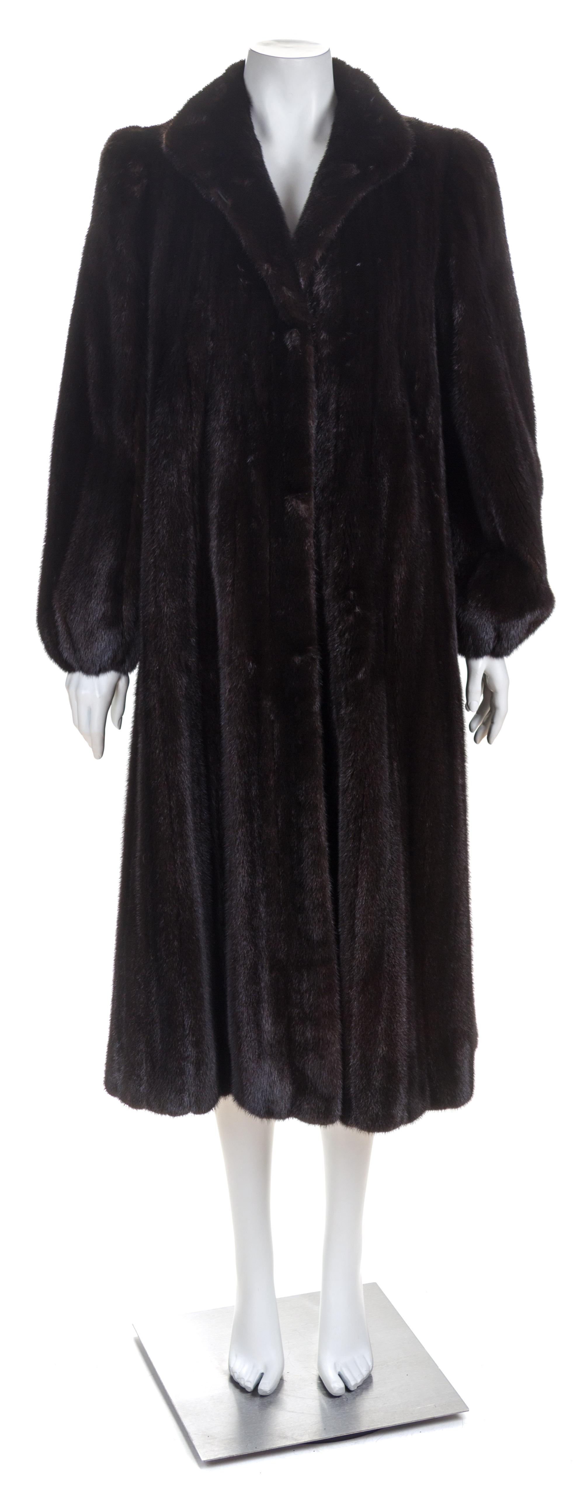 A Dark Brown Natural Ranch Mink Coat, No size.