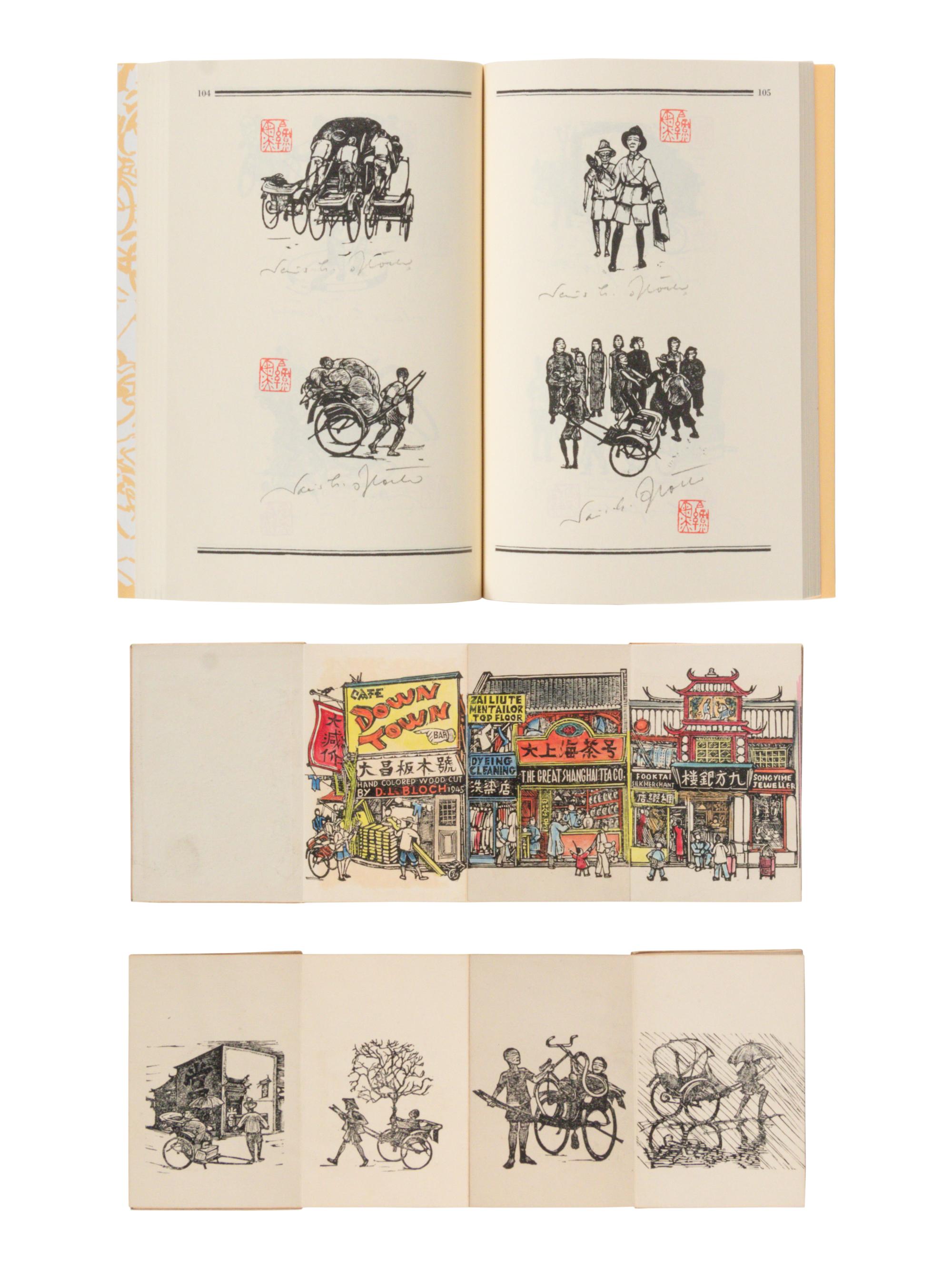 Three Works by David Bloch, comprising Shanghai (1945), Rickshaws (1945) , and David Ludwig Block, Holzschnitte, Woodcuts, Shanghai 1940-1949. — 1945-1949 大衛·布魯赫《上海》木刻兩種及參考書一種