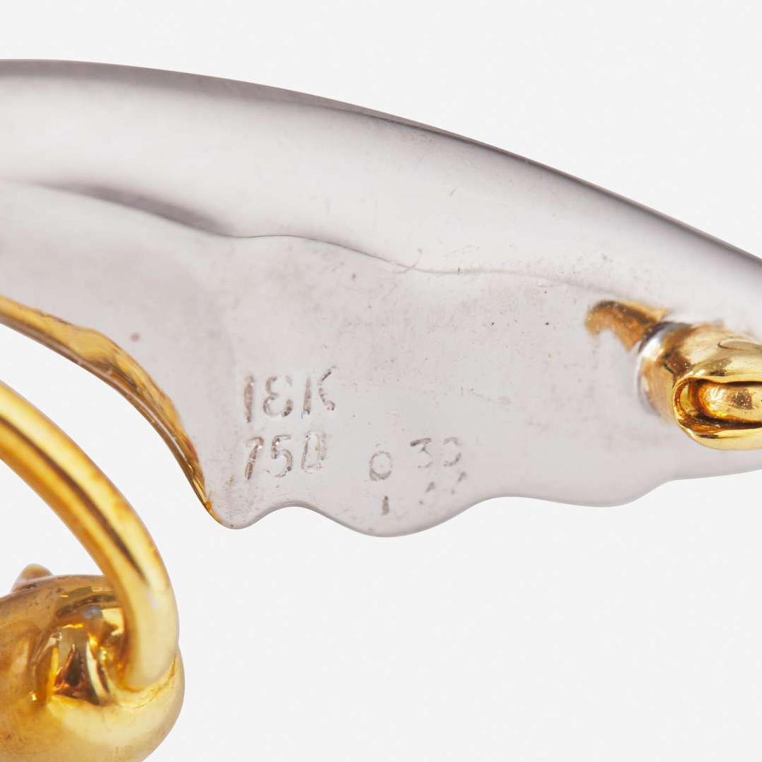A Two-Tone 18K Gold, Pearl, and Diamond Brooch