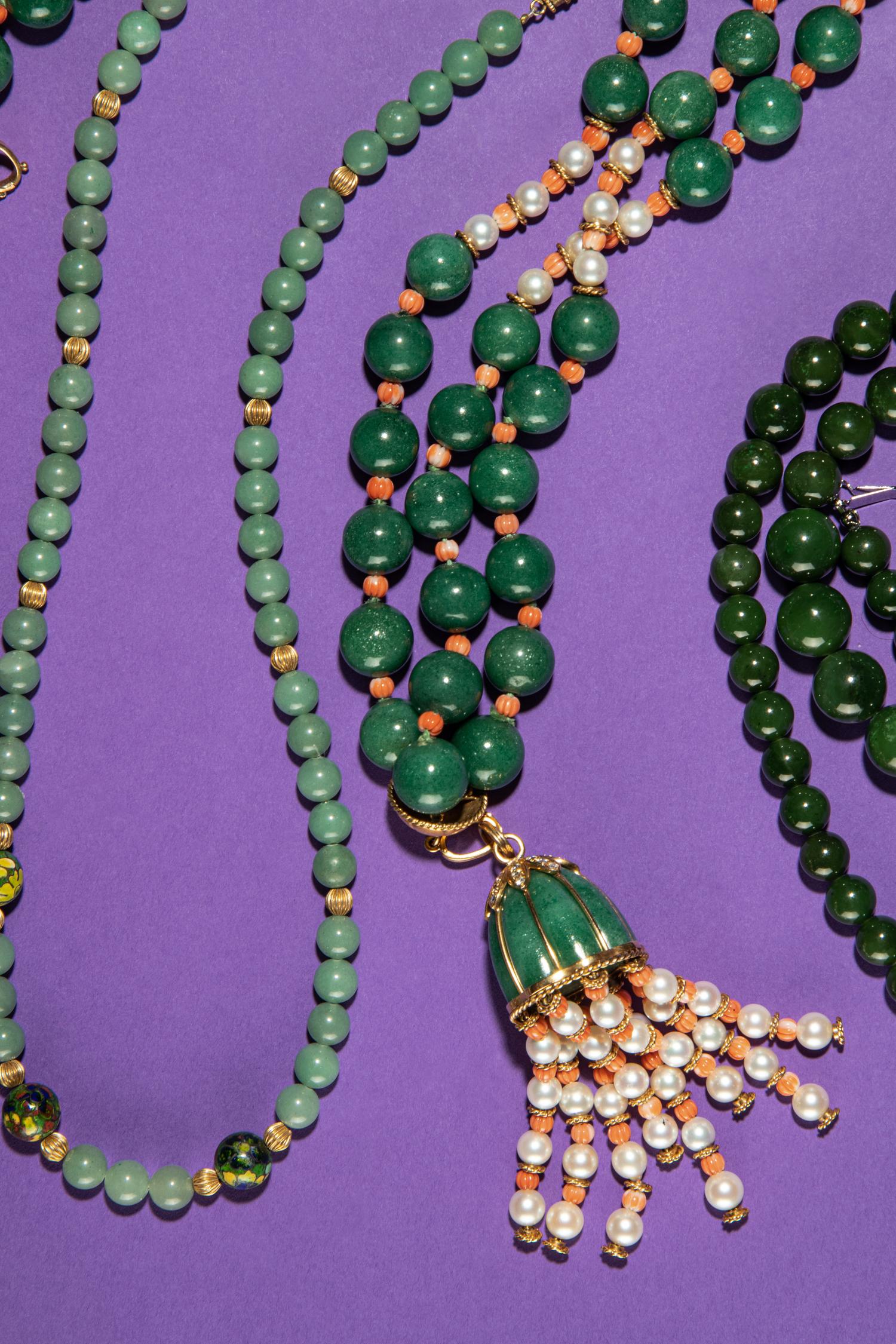 A Group of Chinese Green Hardstone Jewelry