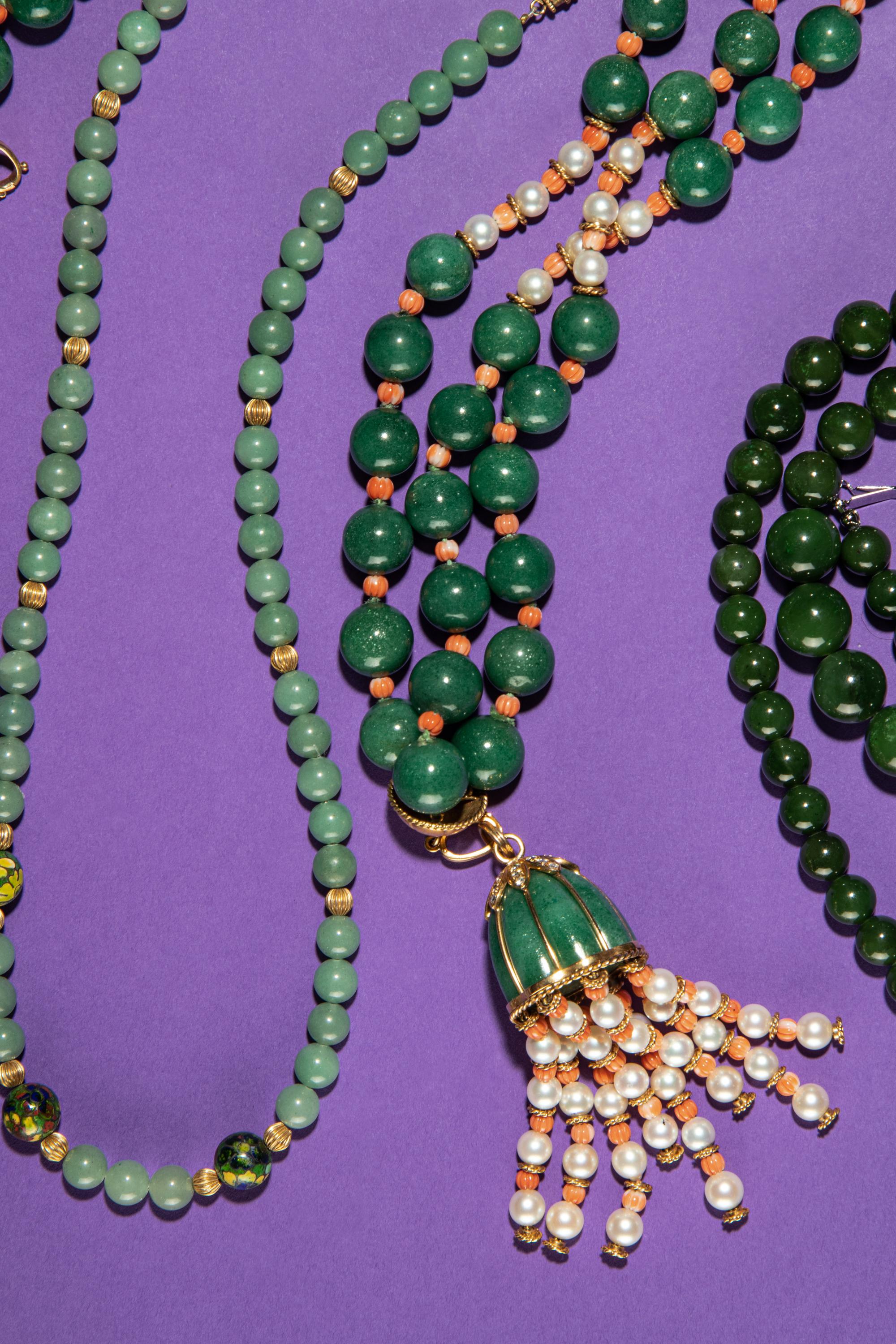 A Group of Chinese Green Hardstone Jewelry