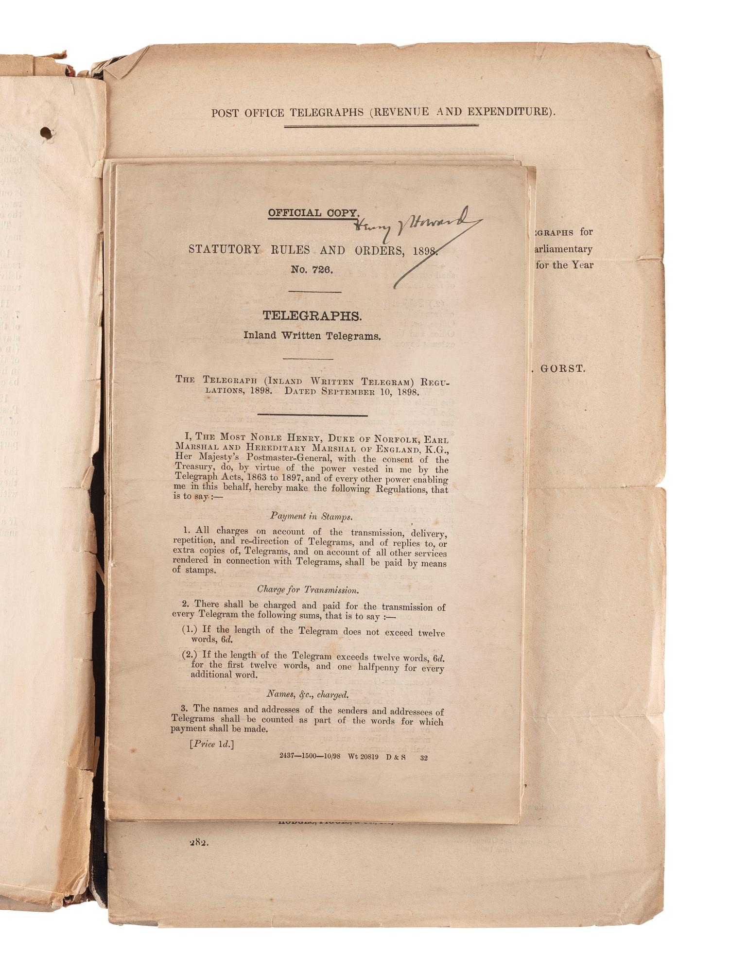 [SCIENCE & TECHNOLOGY]. A group of 2 telegraphy-related items, comprising:
