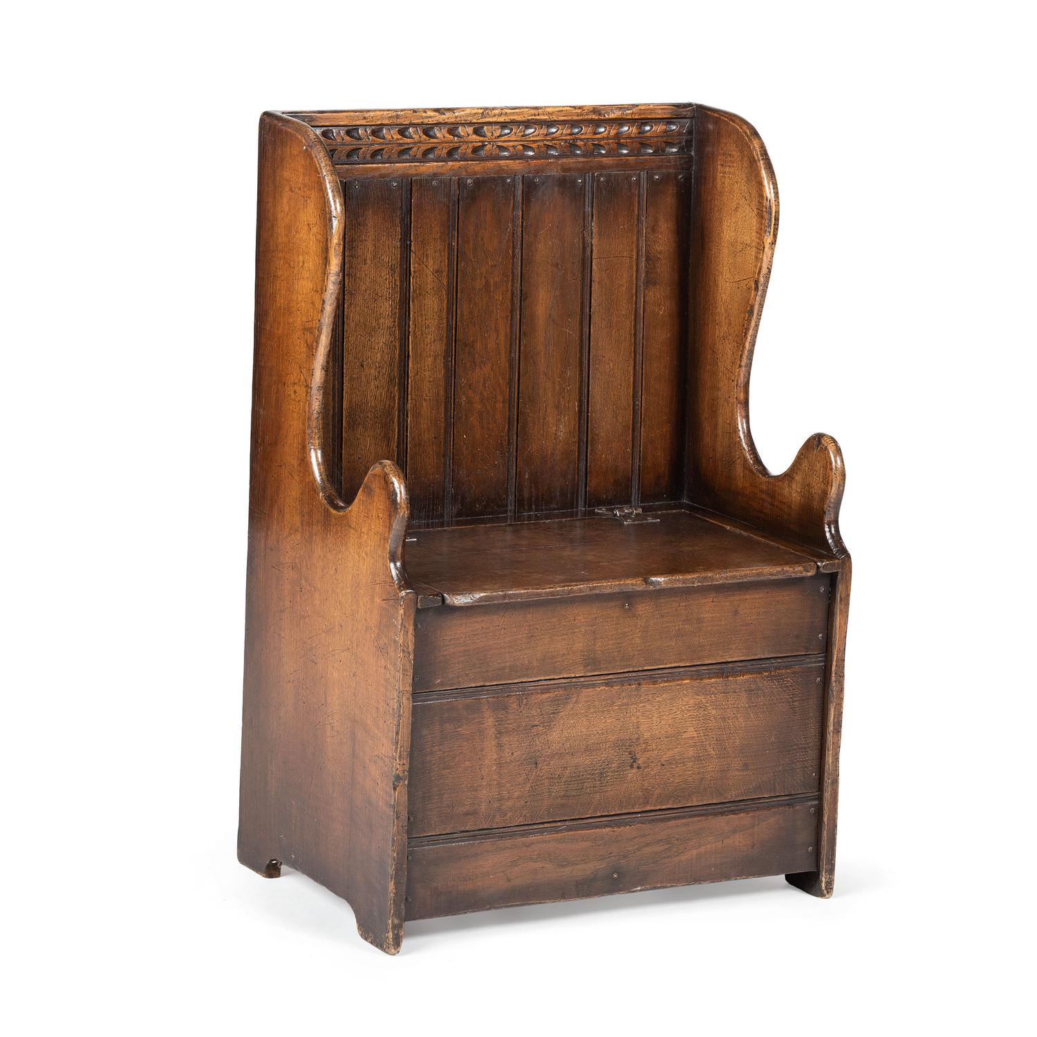 An English Carved Oak Child's Hall Bench