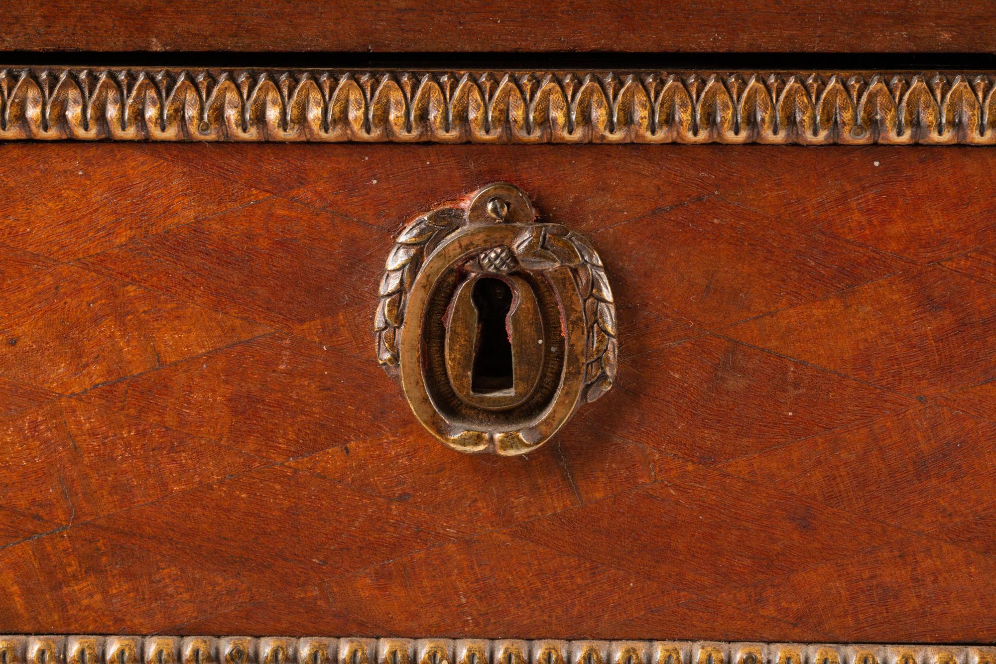 A Louis XVI Gilt Bronze Mounted Parquetry Demilune Writing Table