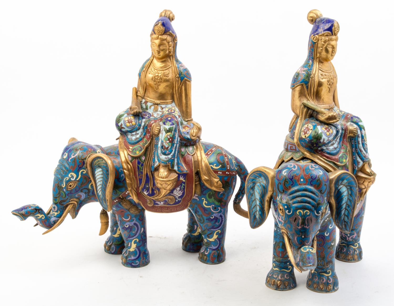 A Pair of Cloisonne Figural Groups Height 20 1/2 inches.