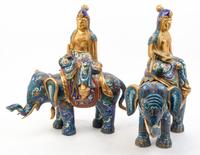 A Pair of Cloisonne Figural Groups Height 20 1/2 inches.