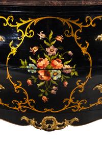 A Louis XV Style Gilt Metal Mounted Painted Marble-Top Commode