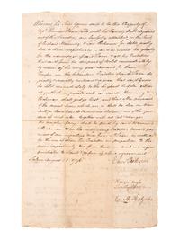 [REVOLUTIONARY WAR]. Manuscript document recording the sale of six cannons formerly belonging to Captain Thomas Dean (ca 1723-1802) of Salem, Massachusetts. Salem, 28 August 1776.