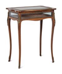 A Louis XV Style Gilt Metal Mounted Rosewood and Marquetry Vitrine Table