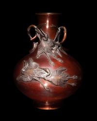 Two Japanese Bronze and Mixed-Metal Vessels