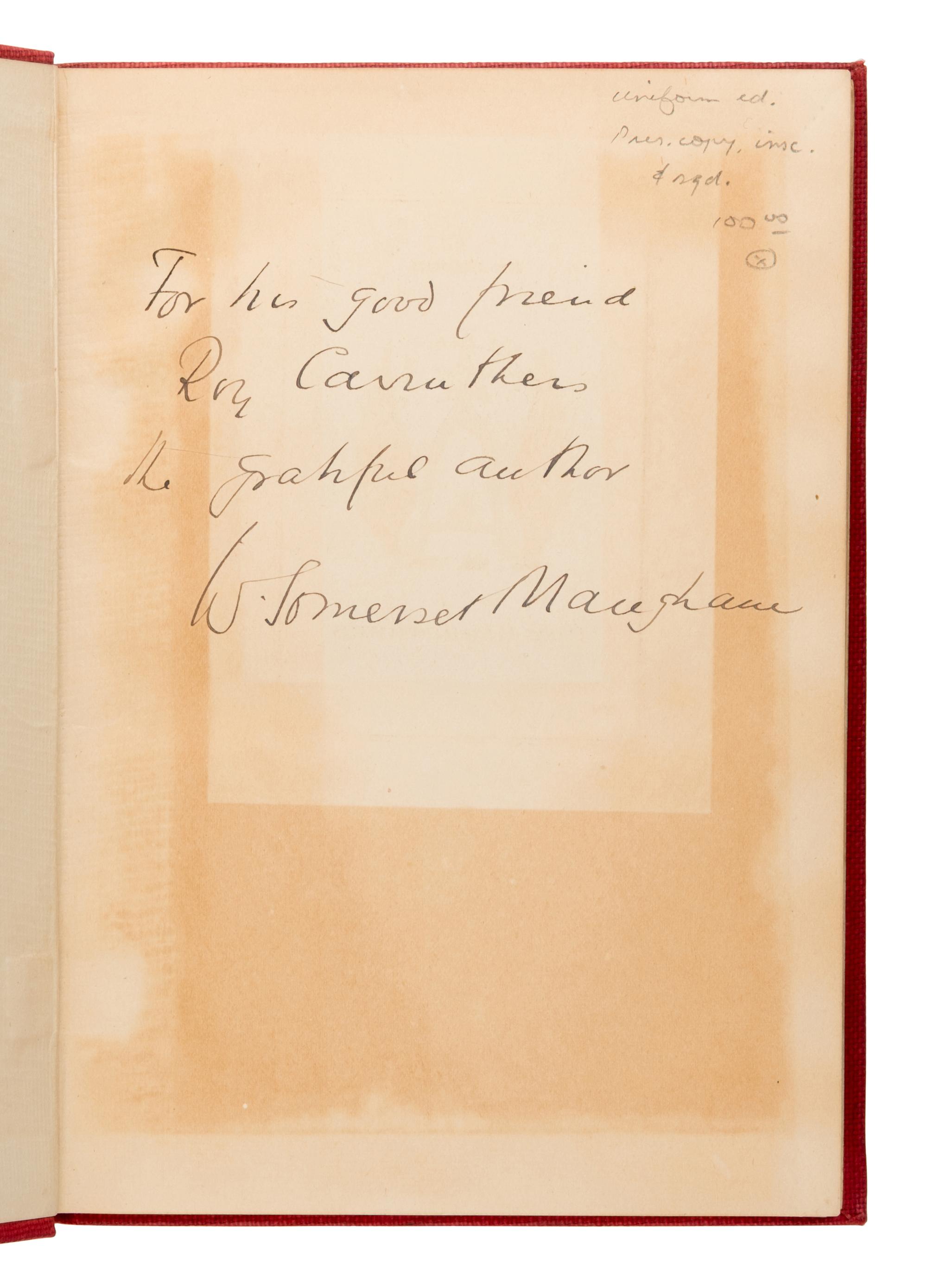 Maugham, W. Somerset (1874-1965). [The Plays]. London: Heinemann. Comprising 28 titles in champagne wrappers and red cloth, 11 inscribed, comprising: