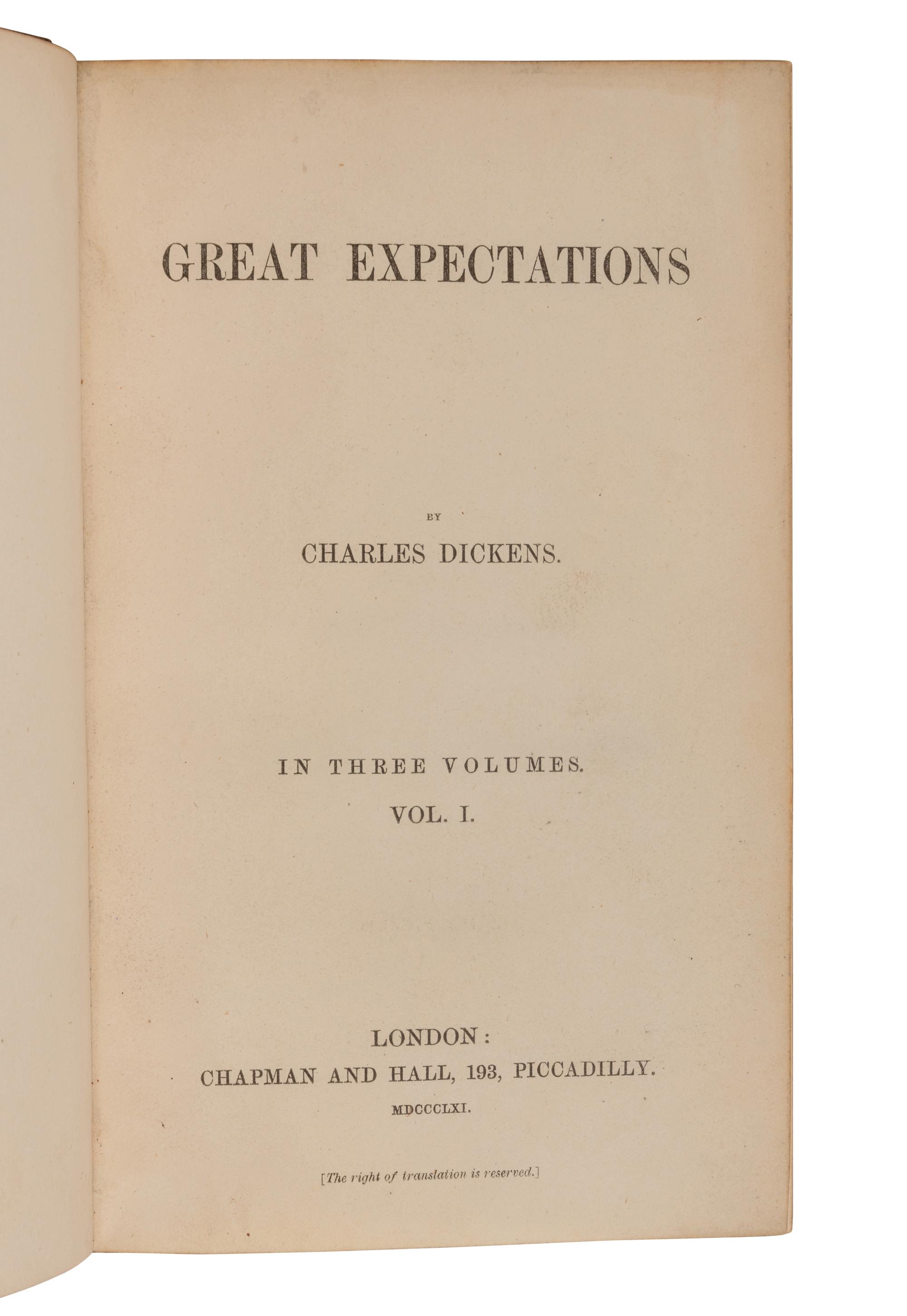 DICKENS, Charles (1812-1870). Great Expectations. London: Chapman & Hall, 1861.