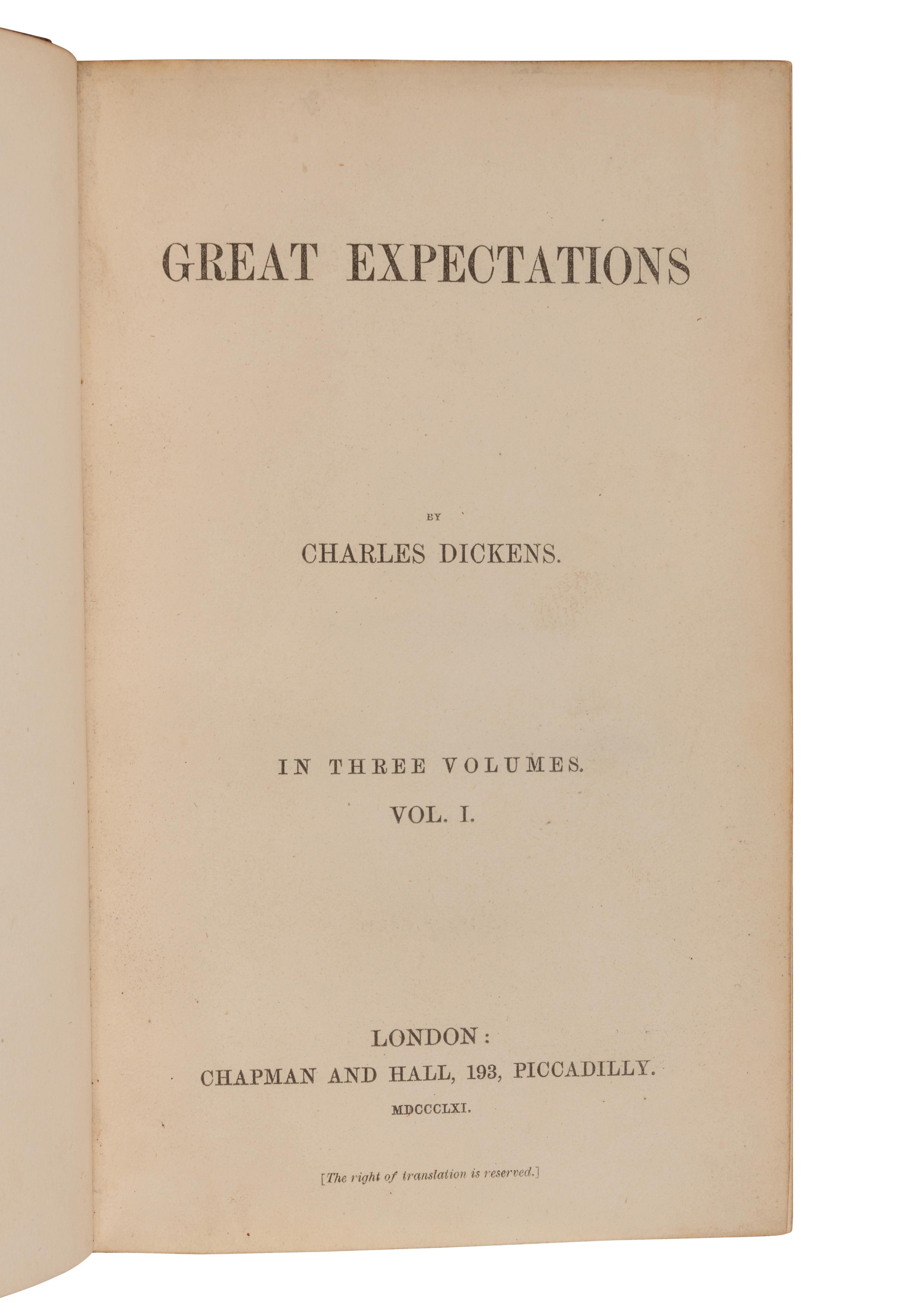 DICKENS, Charles (1812-1870). Great Expectations. London: Chapman & Hall, 1861.