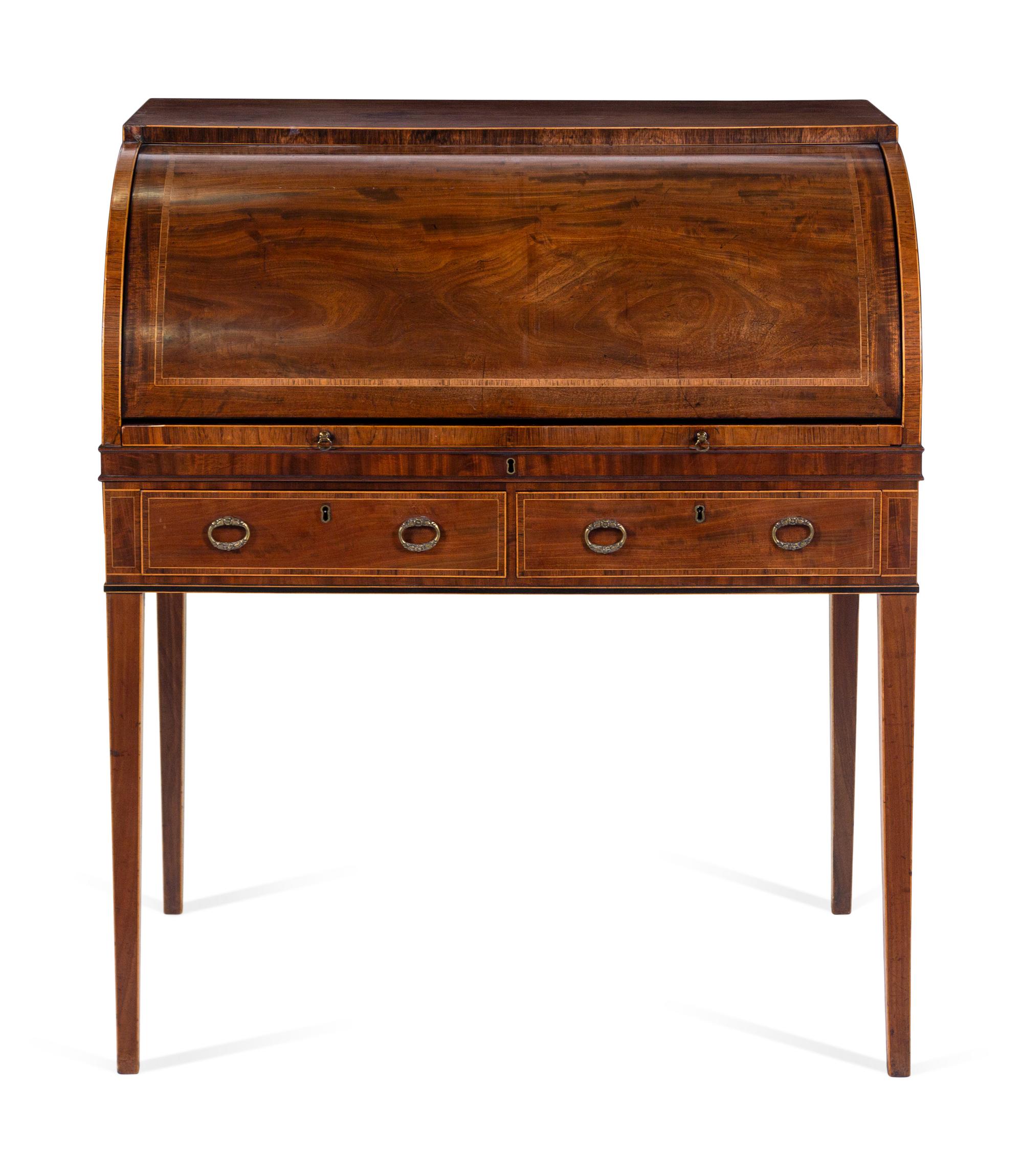 A George III Style Satinwood Inlaid Mahogany Metamorphic Desk