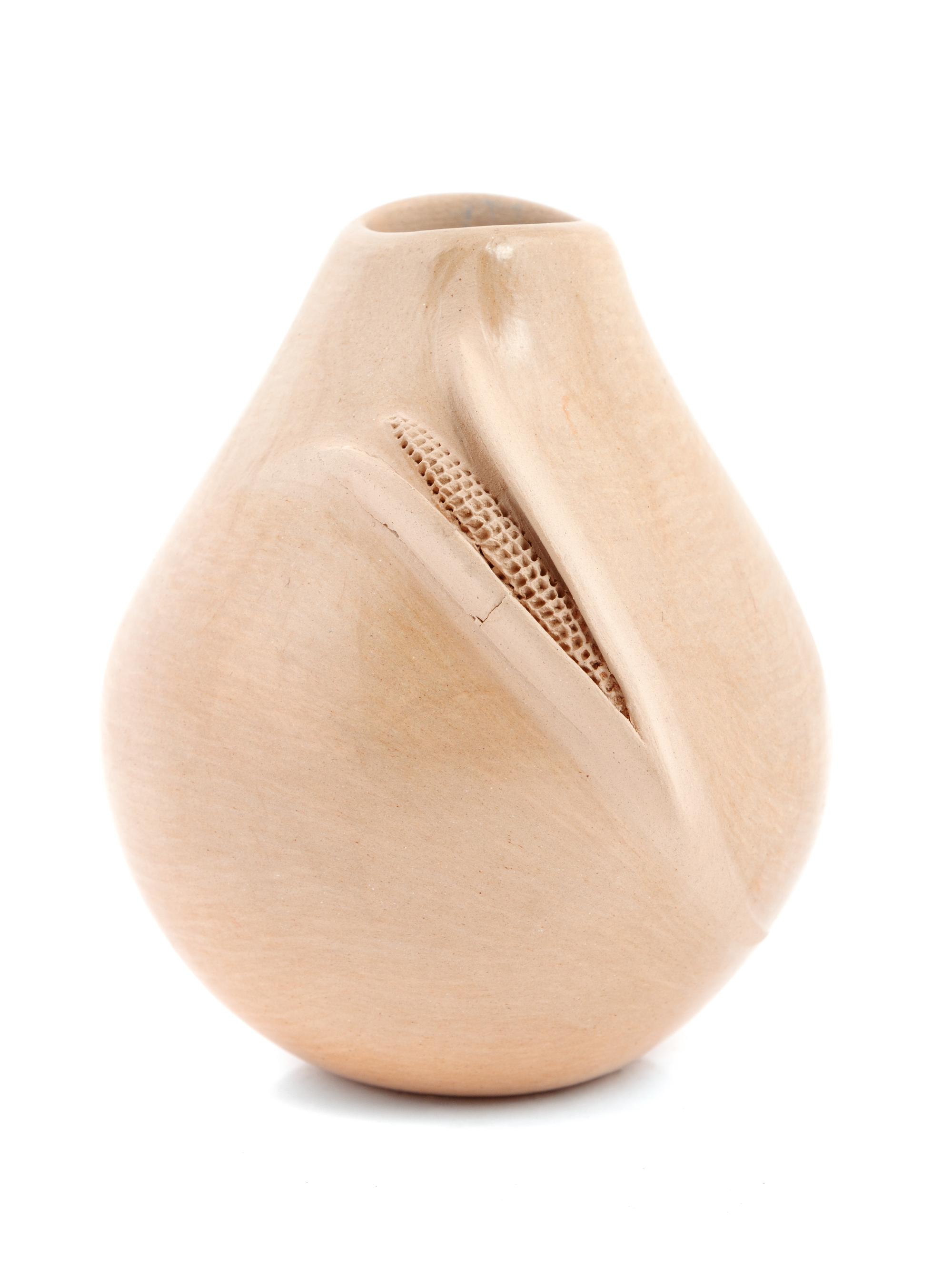 Buff Pottery Jar, with Corn Relief