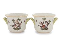 A Pair of Herend Rothschild Bird Porcelain Jardinières