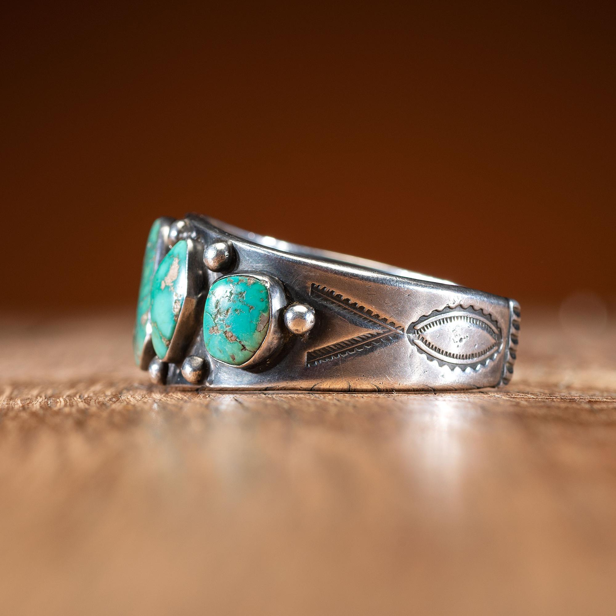 Heavy Navajo Silver and Turquoise Cuff Bracelet