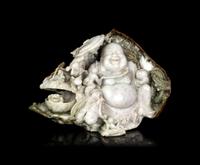 A Large Chinese Green and Pale Celadon Jadeite Figural Group of Immortals