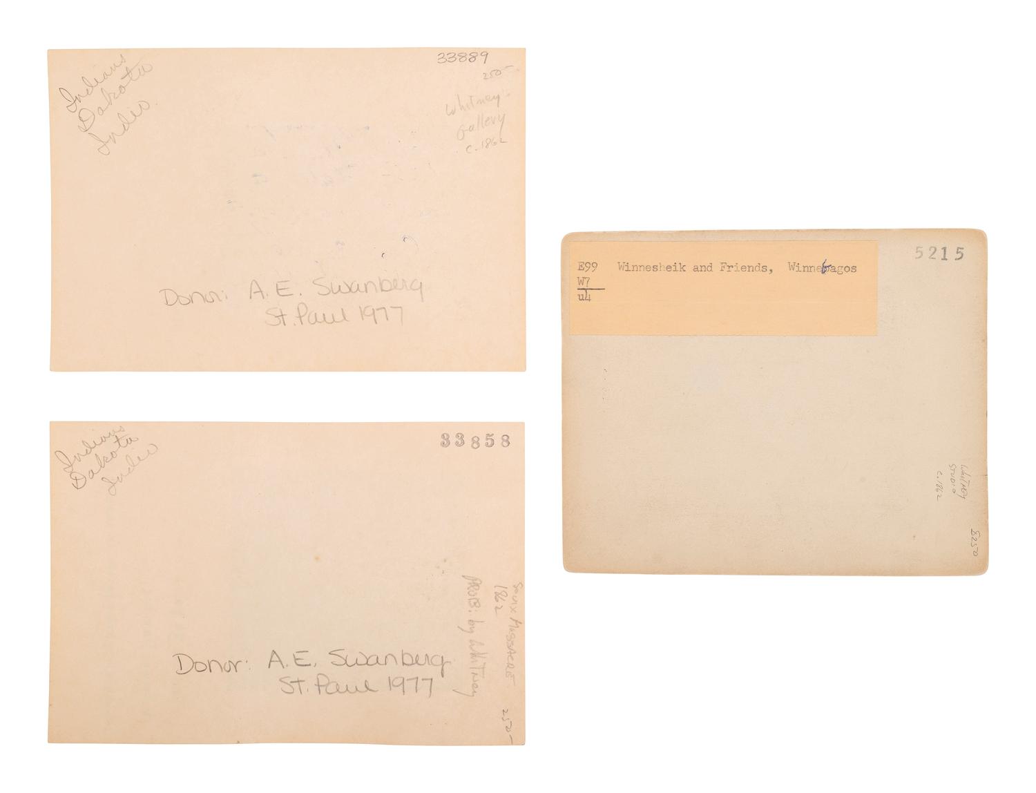 [NATIVE AMERICANS]. Album containing CDVs of Sioux involved in the 1862 Dakota Uprising in Minnesota containing photographs by Joel Whitney, B.F. Upton, and Martin's Gallery of St. Paul, MN.