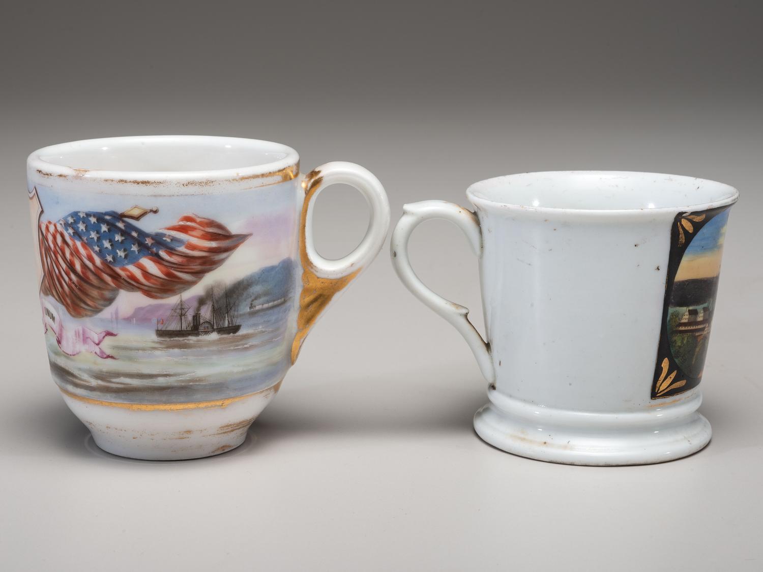 Two Painted Porcelain Shaving Mugs