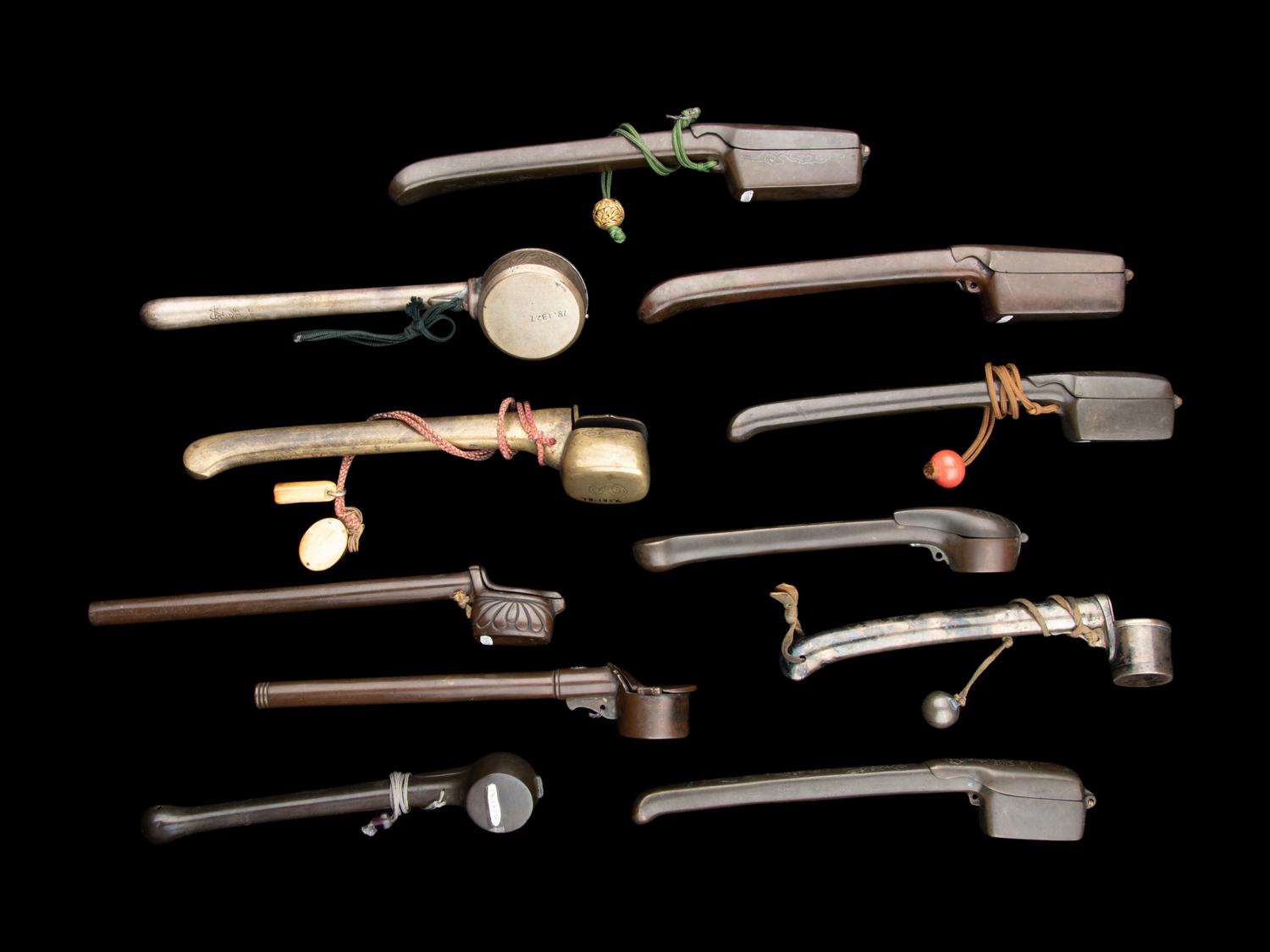 11 Japanese Incised Metal Portable Writing Sets, Yatate