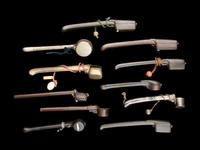 11 Japanese Incised Metal Portable Writing Sets, Yatate