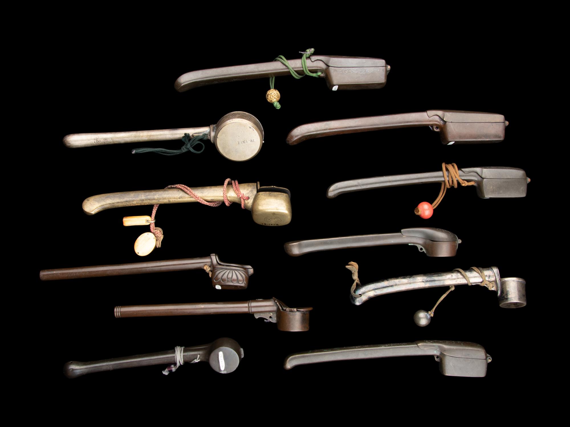 11 Japanese Incised Metal Portable Writing Sets, Yatate
