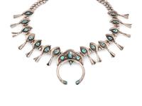 Navajo Silver and Turquoise Squash Blossom Necklace