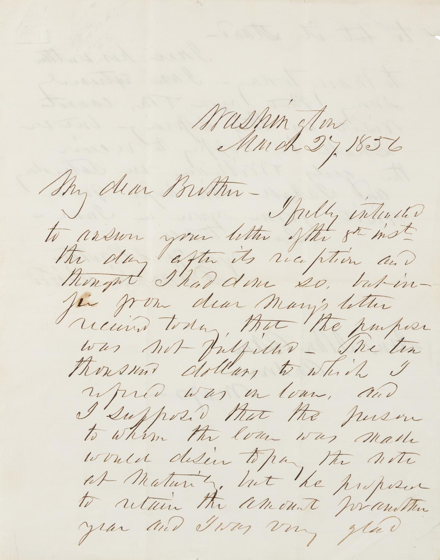 PIERCE, Franklin. Autographed letter signed ("Franklin Pierce"), as President, to Hon. John Aiken, Andover, MA, 27 March 1856.