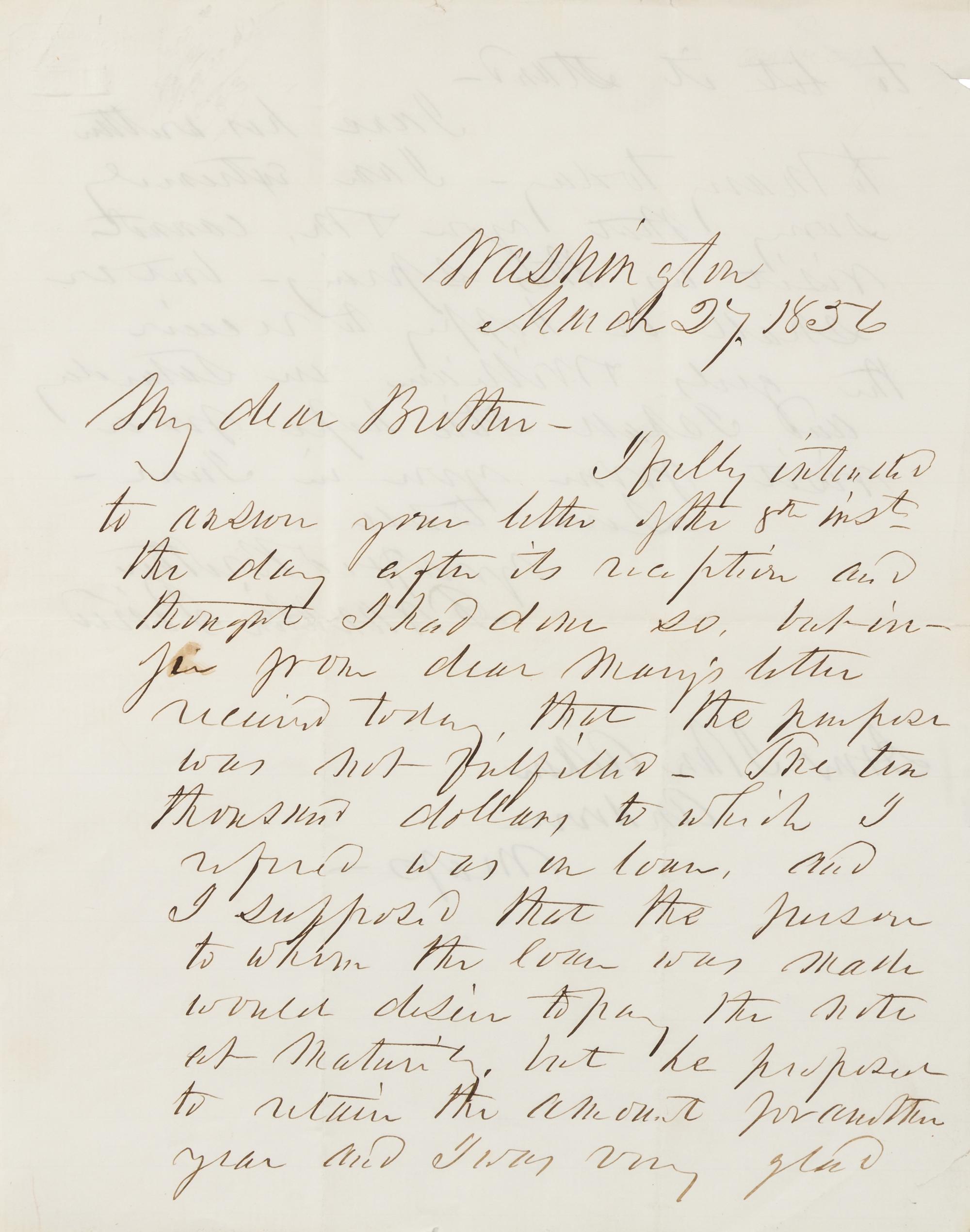 PIERCE, Franklin. Autographed letter signed ("Franklin Pierce"), as President, to Hon. John Aiken, Andover, MA, 27 March 1856.
