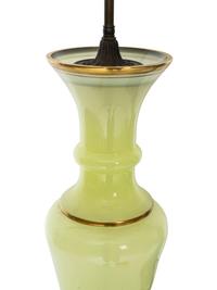 Two French Gilt Decorated Opaline Glass Table Lamps